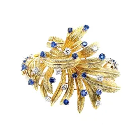 18K T/T Sapphire & Diamond Estate Brooch & Earrings