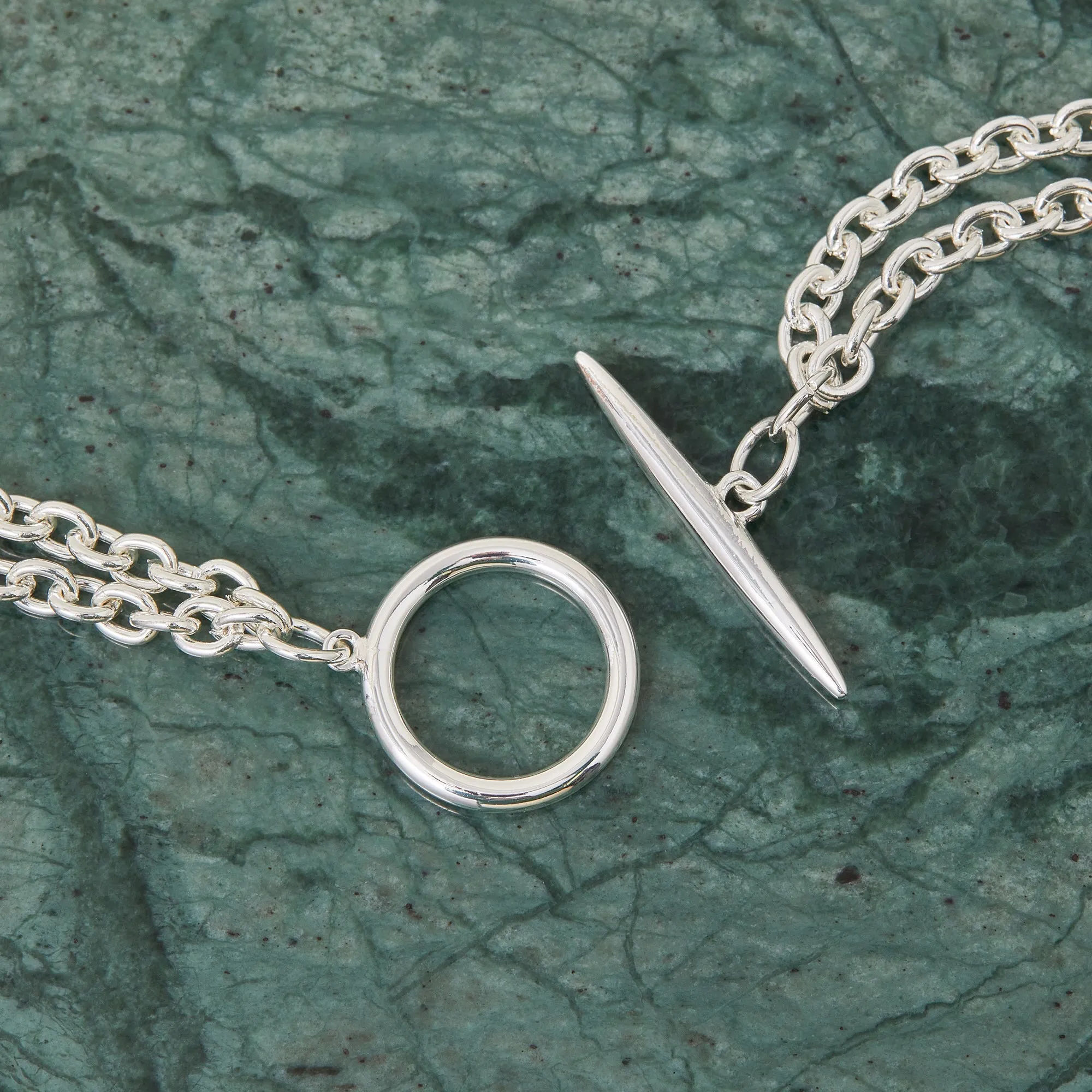 925 Sterling Silver-Plated Layer T-Bar Necklace