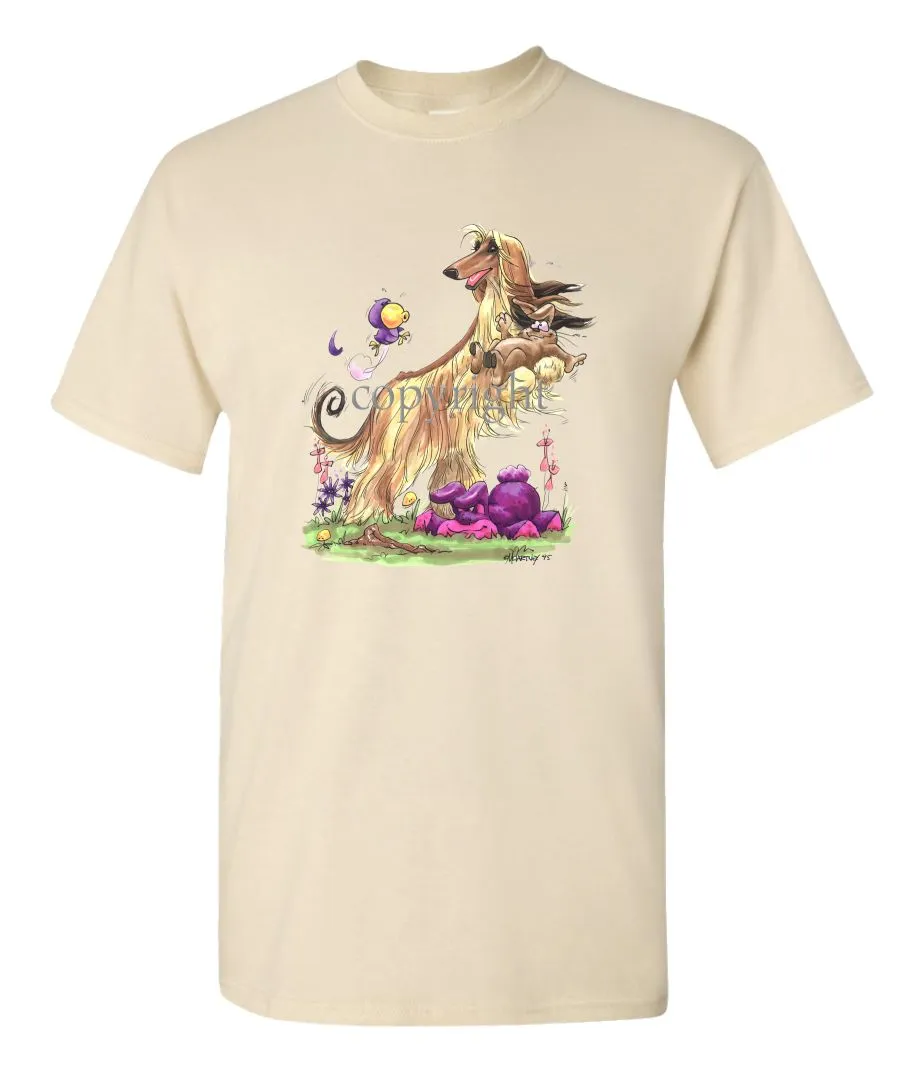 Afghan Hound - Standing With Rabbit - Caricature - T-Shirt