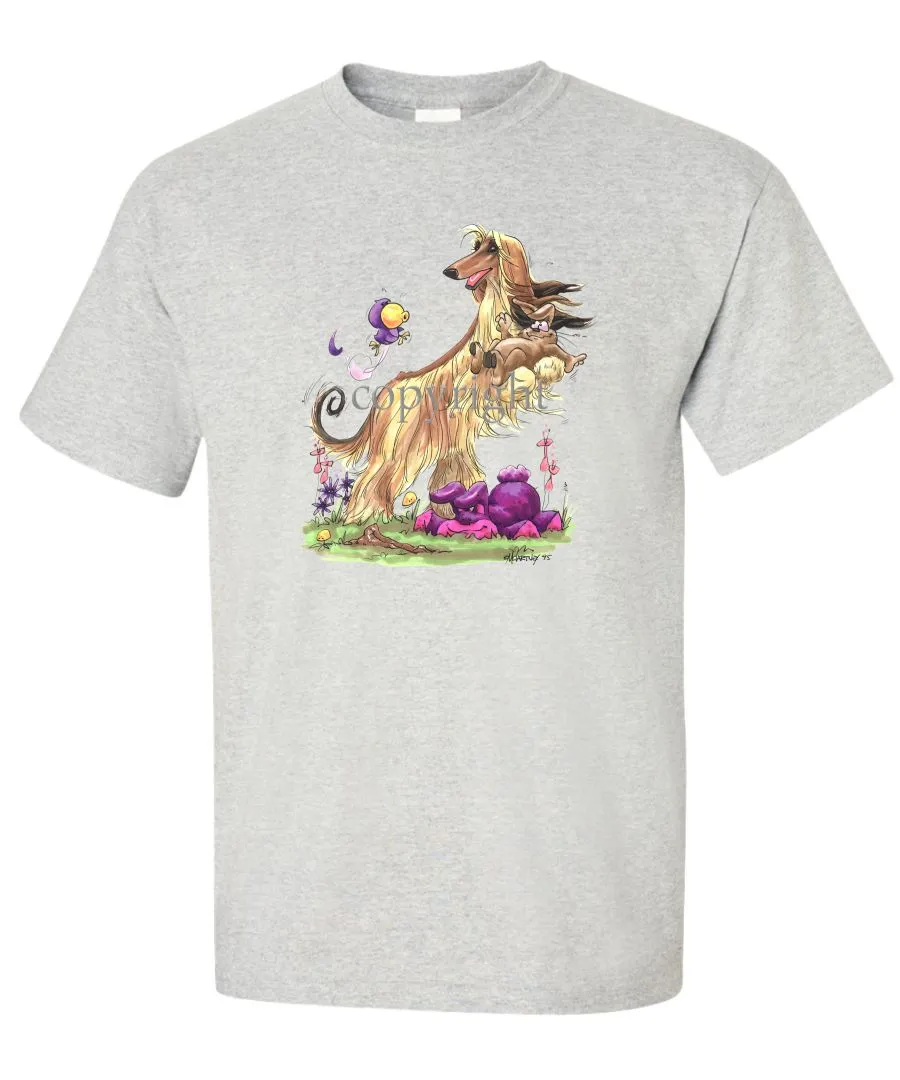 Afghan Hound - Standing With Rabbit - Caricature - T-Shirt