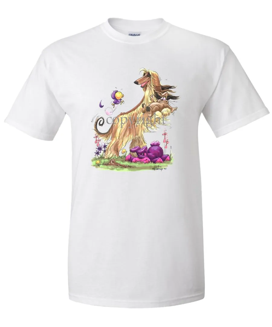 Afghan Hound - Standing With Rabbit - Caricature - T-Shirt