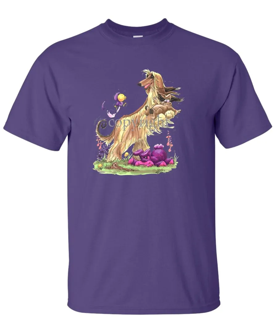 Afghan Hound - Standing With Rabbit - Caricature - T-Shirt