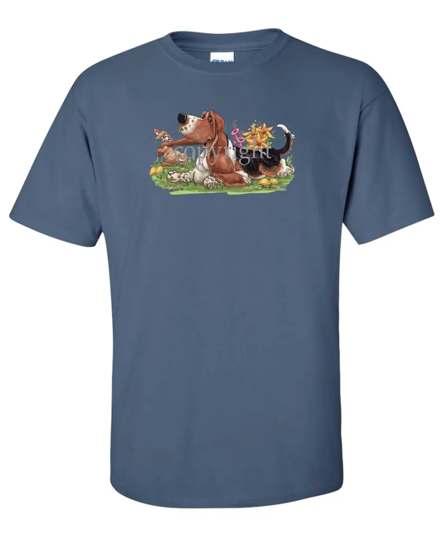 Basset Hound - Rabbit Pulling Ear - Caricature - T-Shirt