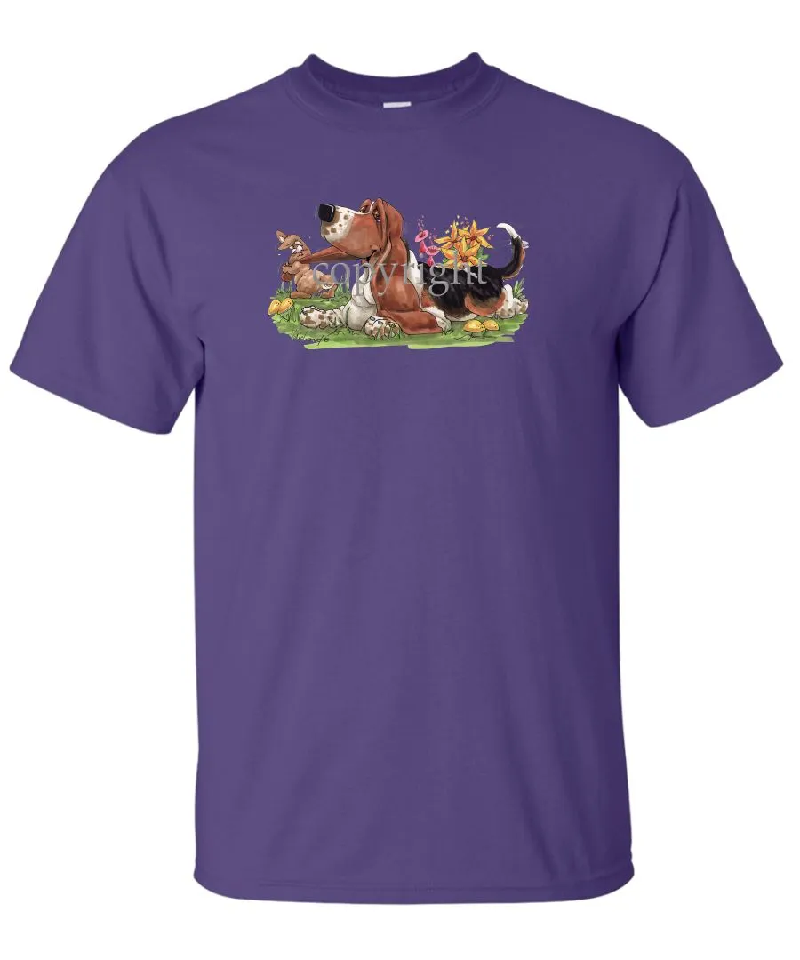 Basset Hound - Rabbit Pulling Ear - Caricature - T-Shirt