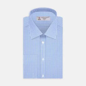 Blue and White Check Shirt with T & A Collar and Double Cuff