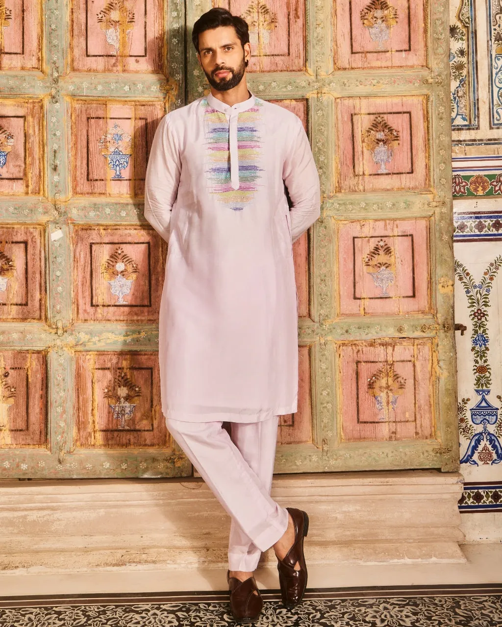 Blush Pink Thread And Cutdana Embroidered Kurta Set