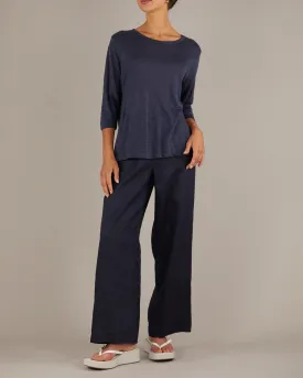 Bronte Linen Jersey Top - Navy