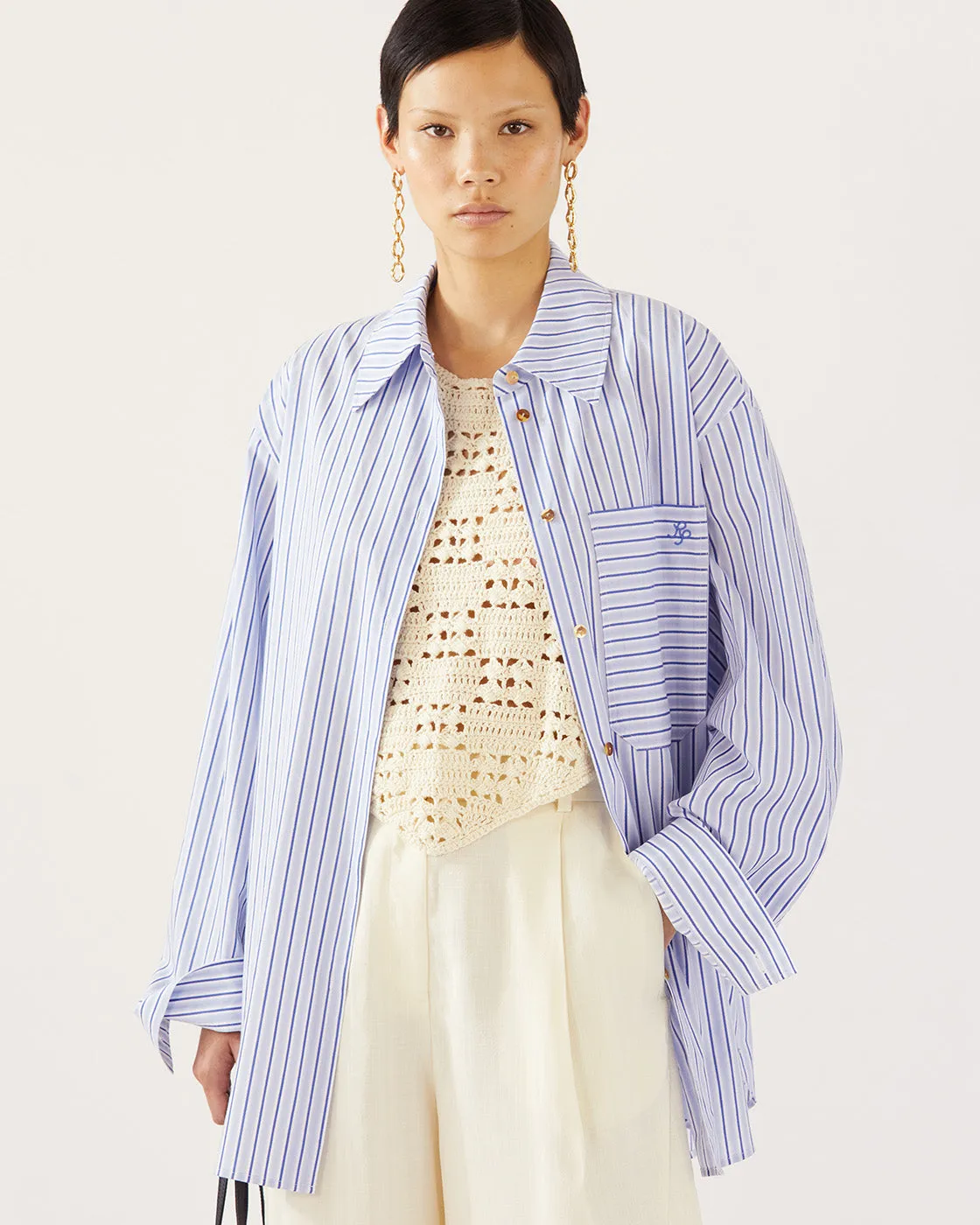 Caprice Shirt Cotton Stripe Blue