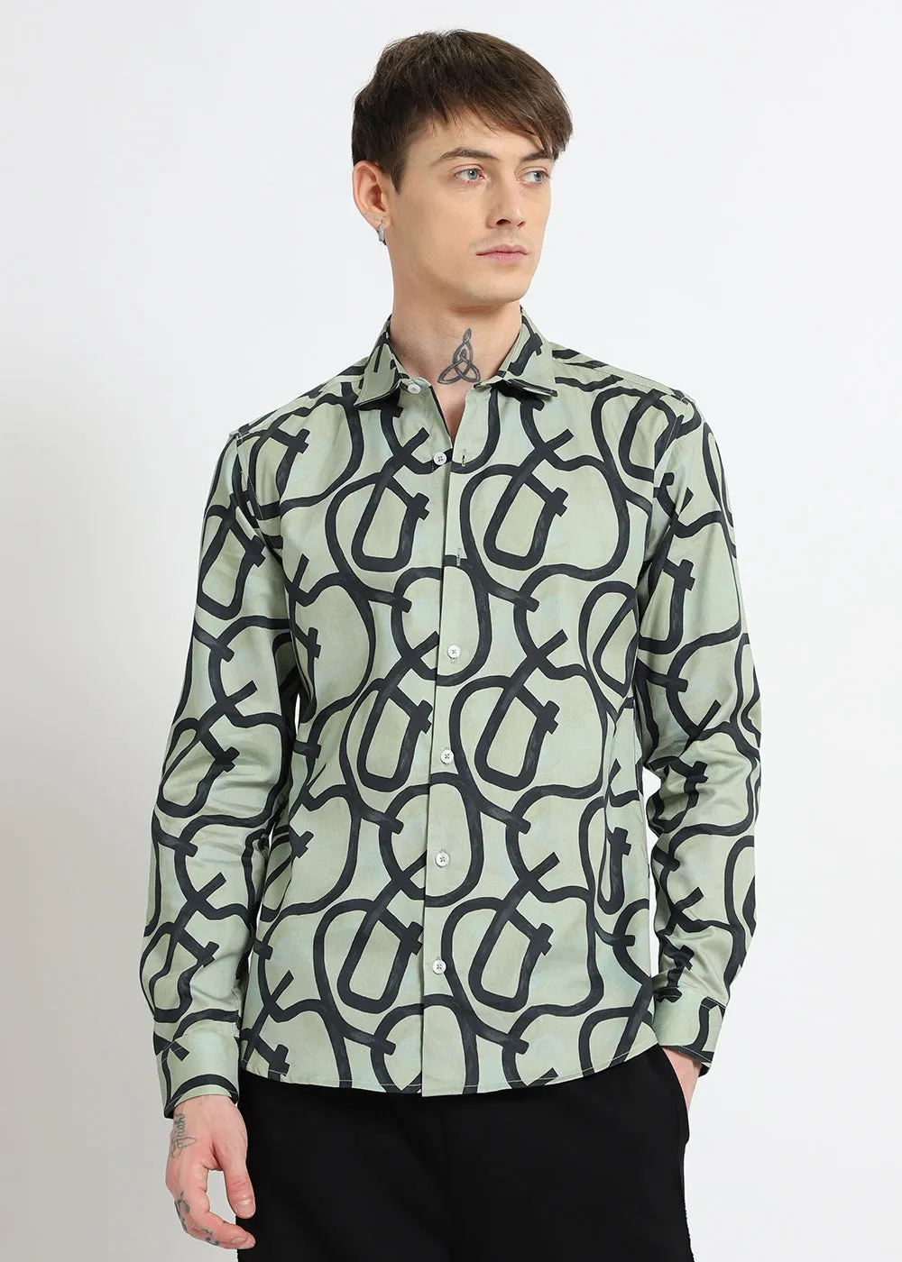 Contour Lines Green Printed Shirt