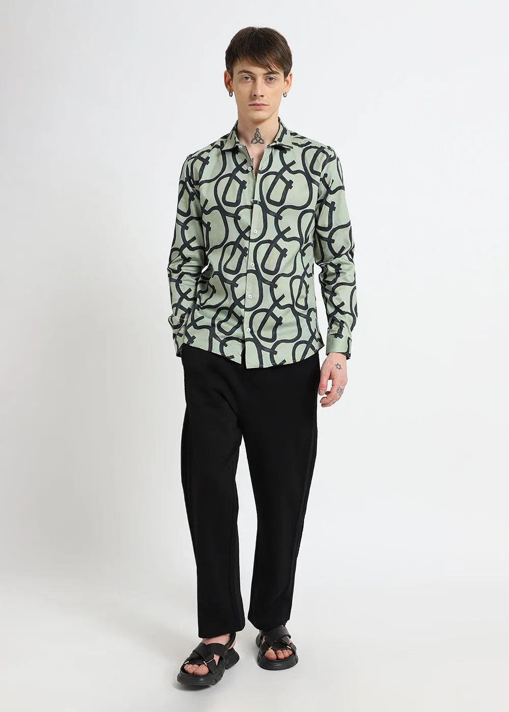 Contour Lines Green Printed Shirt