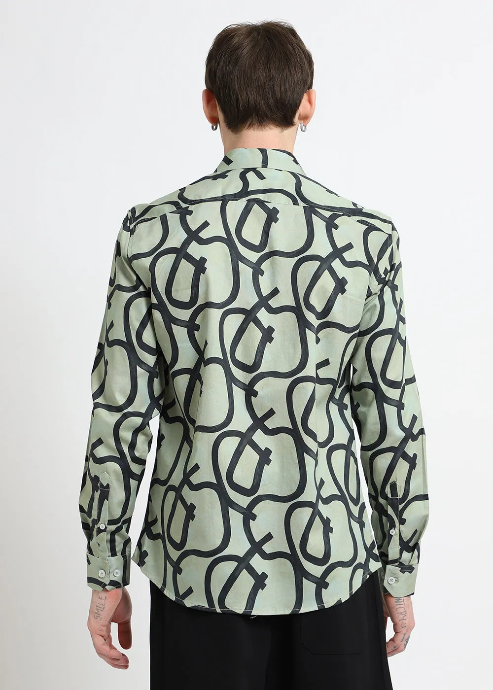 Contour Lines Green Printed Shirt