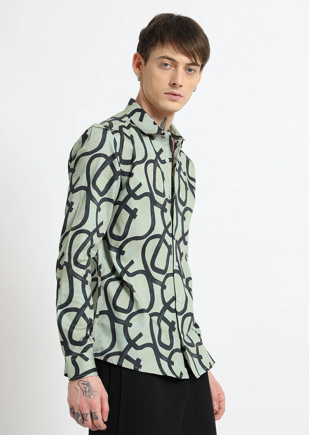 Contour Lines Green Printed Shirt