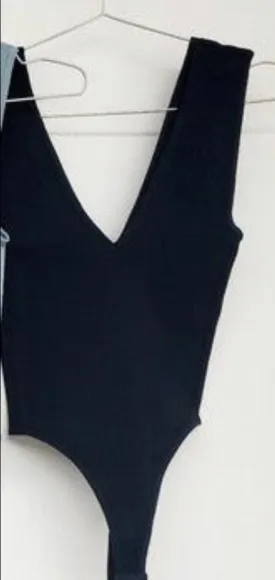 Deep V Black Bodysuit