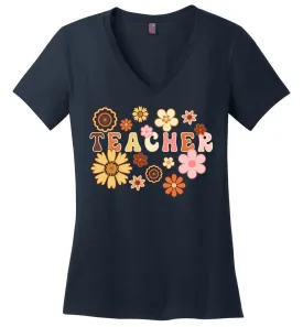 Floral Teacher V-Neck