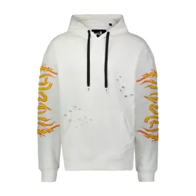 Premium Off-White Hooded Sweatshirt with Fire Graphic