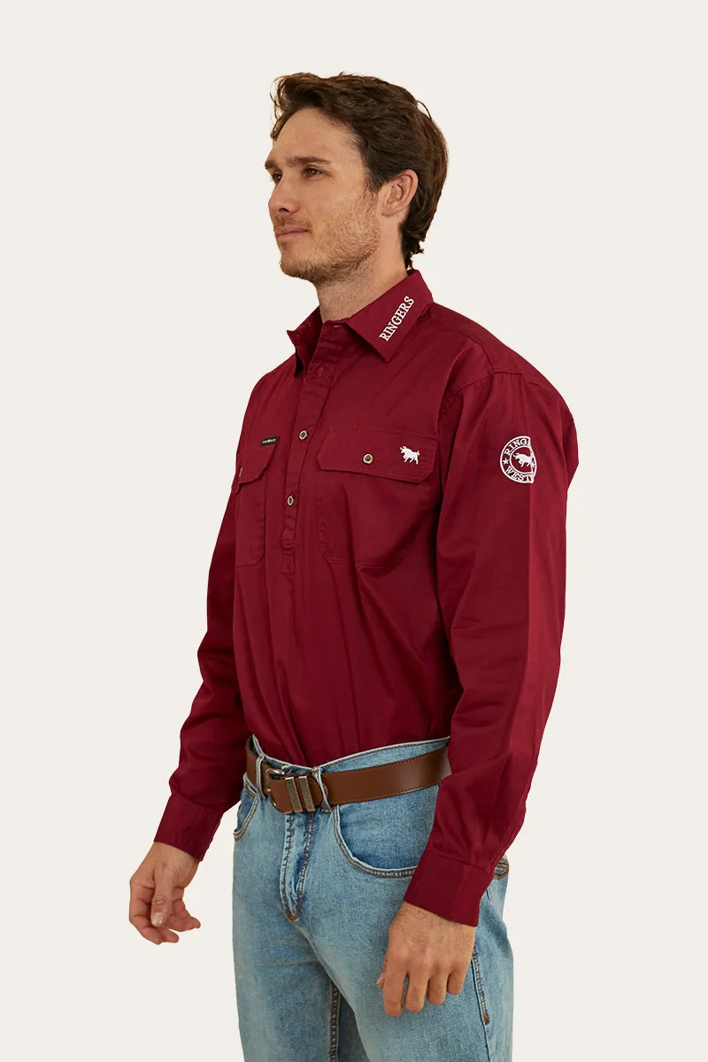 Kreiger Mens Half-Button Burgundy Work Shirt