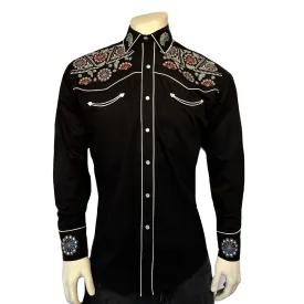 Men's Vintage Black Floral & Stars Embroidery Western Shirt