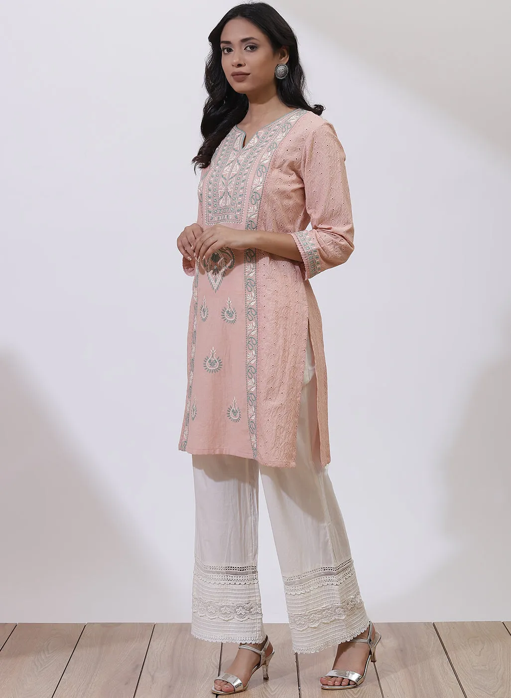 Peach Embroidered Nargis Kurta