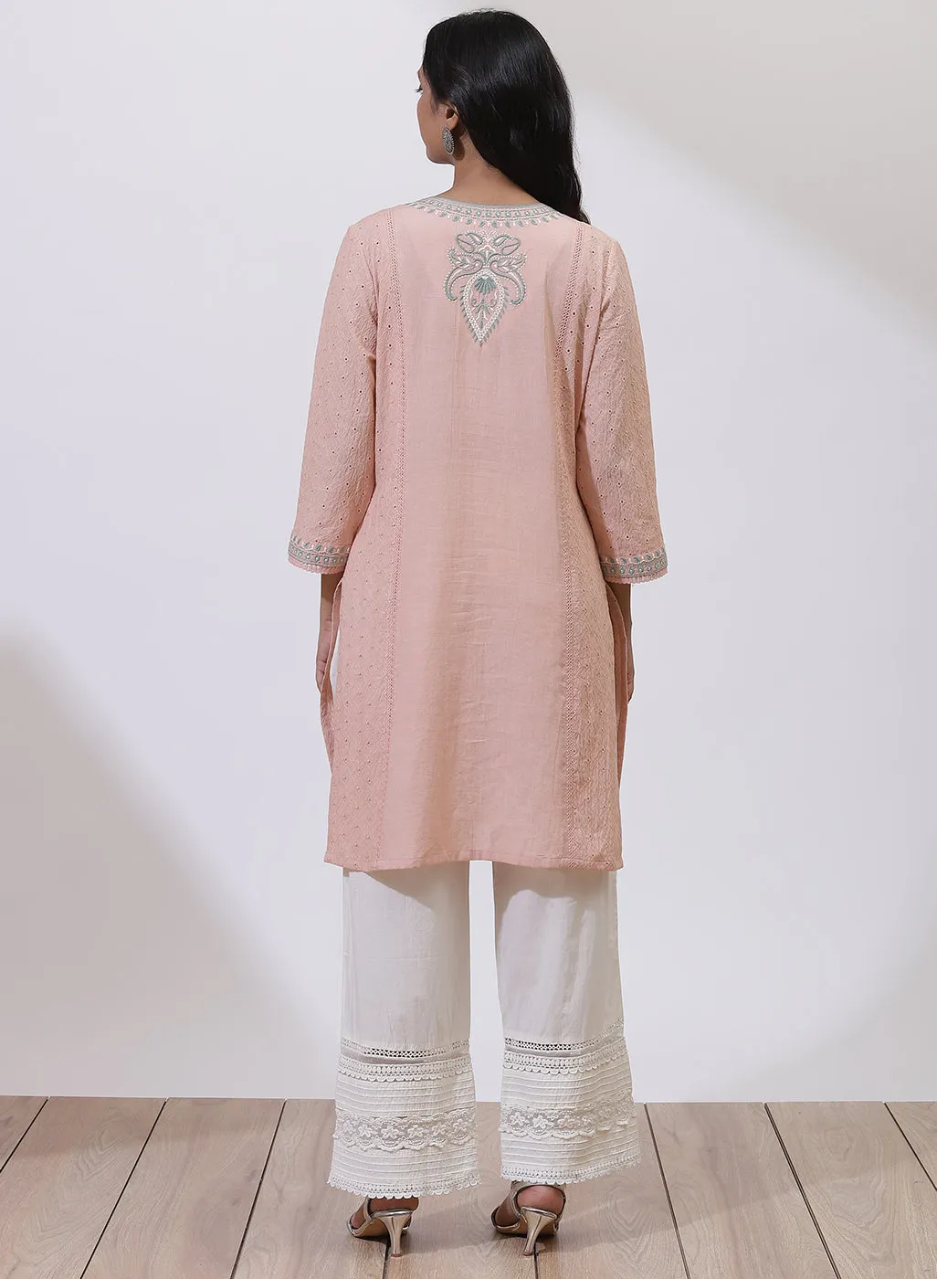 Peach Embroidered Nargis Kurta