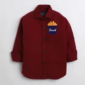 Polka Tots Cotton Food Pocket Print Shirt - Red